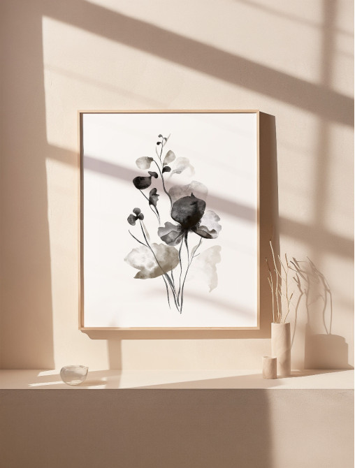 Monochrome Floral Watercolor