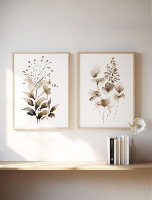 Sepia Botanical Duo Prints