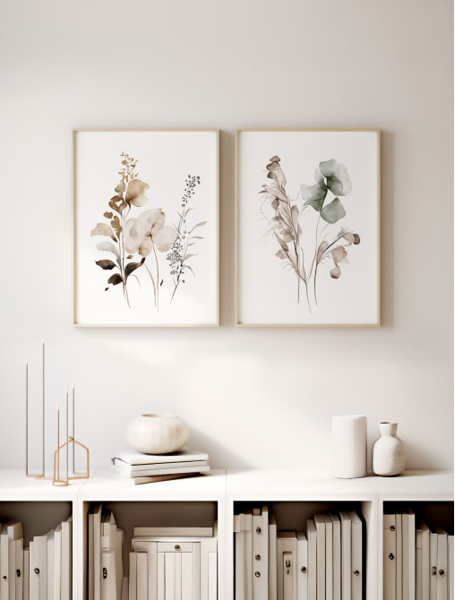 Sepia Botanical Duo Prints