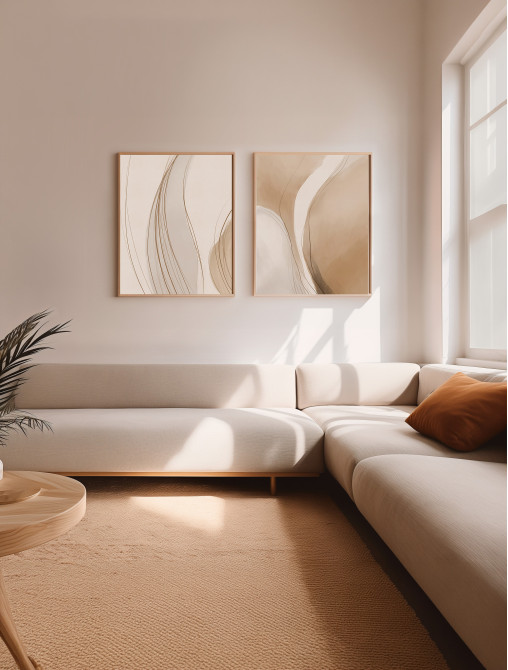 Beige Abstract Diptych Wall Art Set of 2