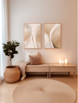 Beige Abstract Line Art Set of 2