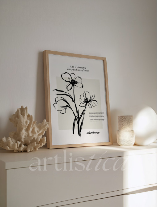 Wholeness Quote Floral Line Art Print