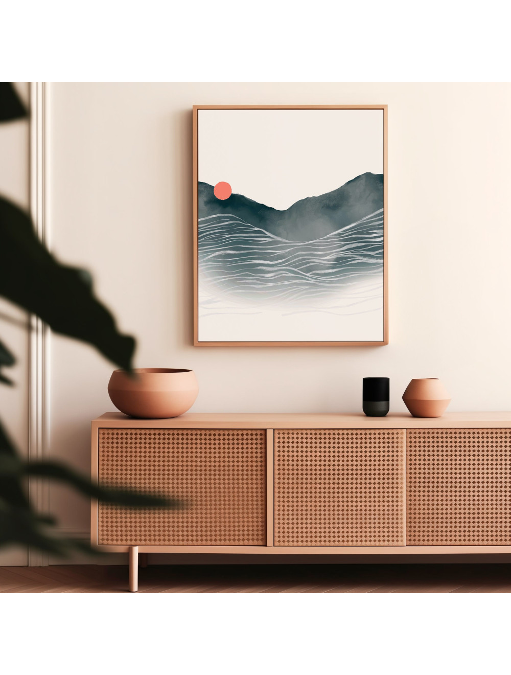 Japanese Wave Print with Sun